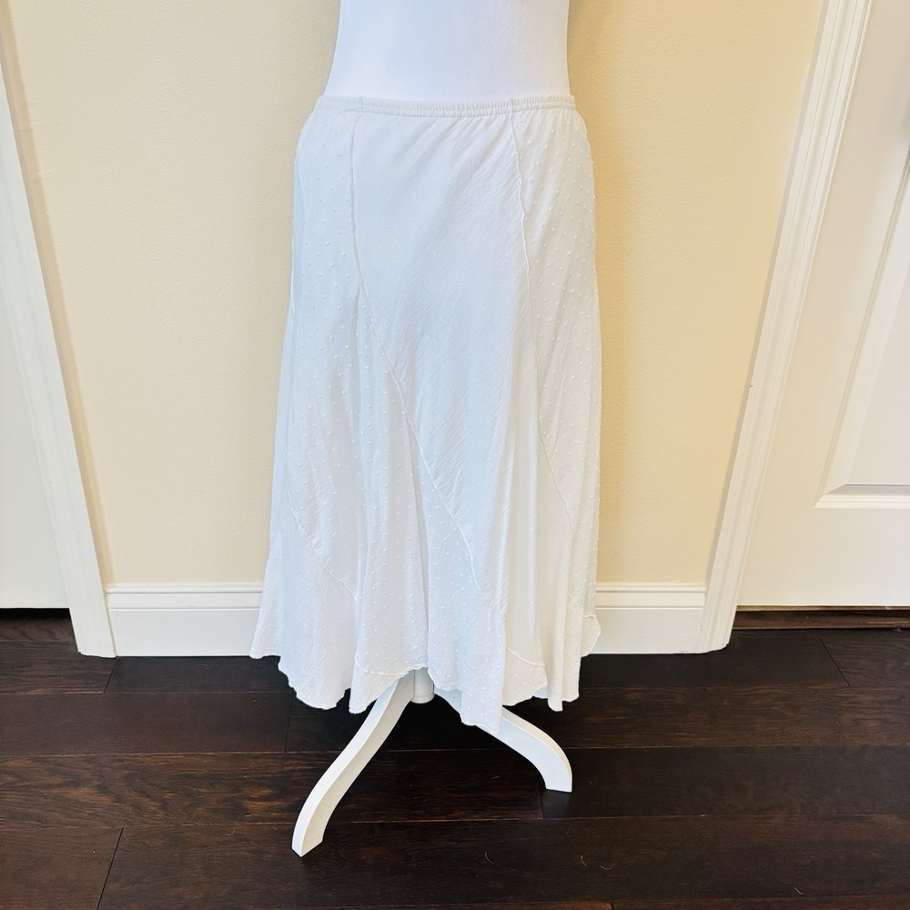 JKLA California Swirl Skirt White Cotton M Swiss Dot Panels Lined Boho Resort